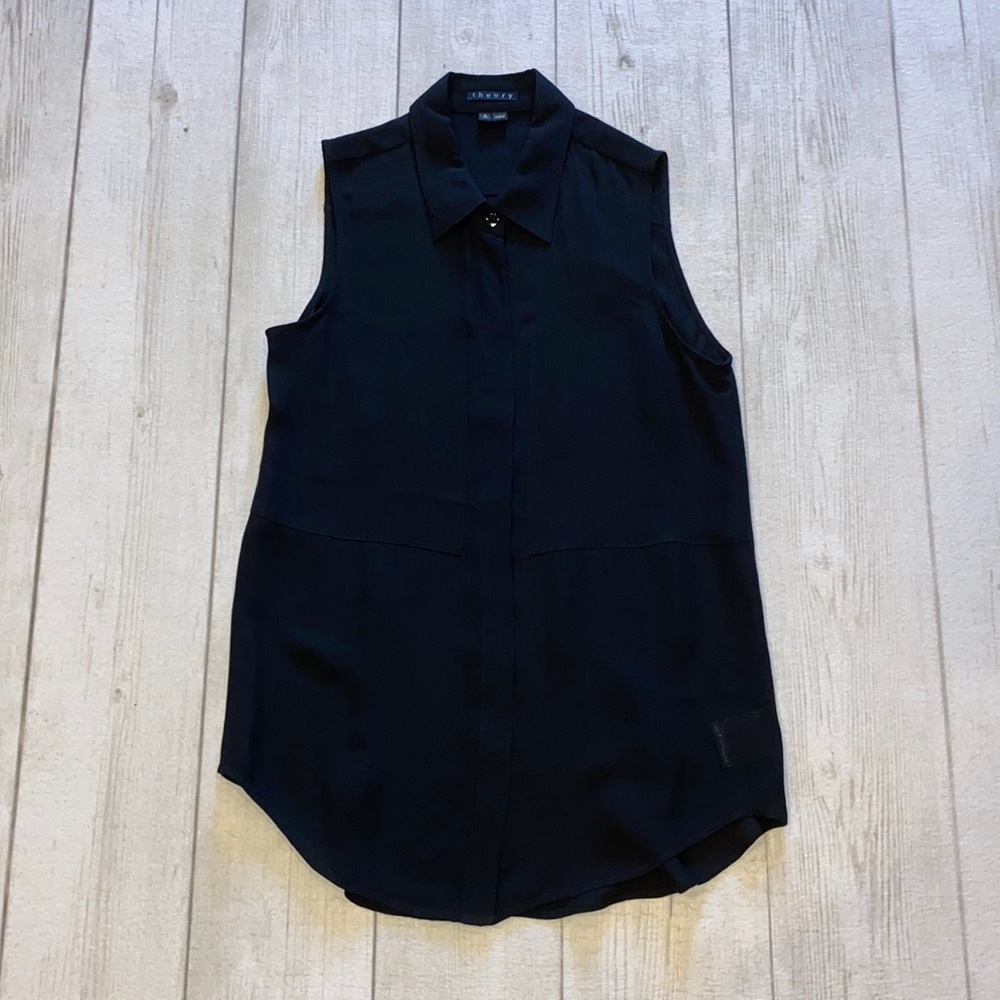 Theory Button Silk Sleeveless Blouse, P